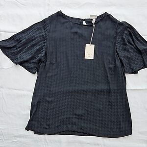 Women's Short Sleeve Houndstooth Print Black Blouse Top Size L New A New Day